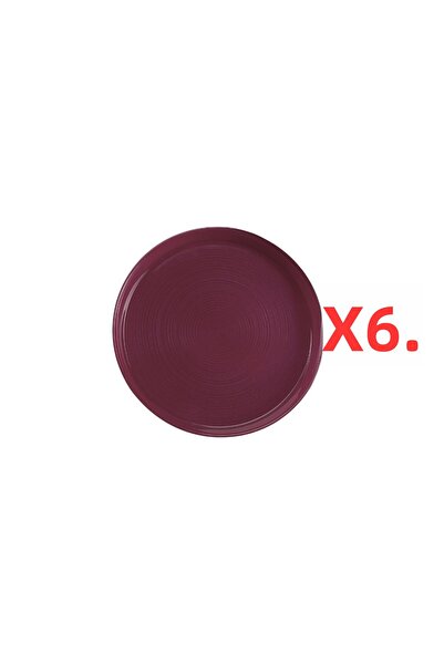 Porland Funky 6-Piece Glass Plate Burgundy 21cm