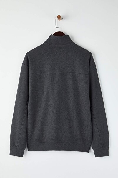 Trendyol Collection Anthracite New Oversize/Wide Cut Brushed Thessaloniki Stand-Up Collar Sweatshirt Tmnaw26Sw00014