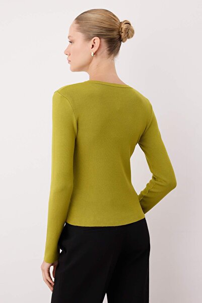 Trendyol Collection Oil green soft textured knit cardigan twoaw26hi00264