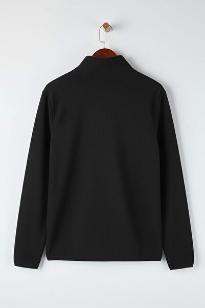 Trendyol Collection Μαύρο φούτερ με φερμουάρ και λεπτομέρεια ραφής με ραμμένο γιακά TMNAW26SW00036