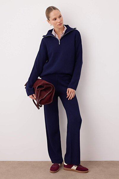 Trendyol Collection Синій базовий светр на блискавці - штани Трикотажний комплект TWOAW26AU00020