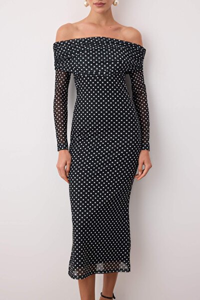 Trendyol Collection Black-White Polka Dot Lined Tulle Dress Tpraw26El00073