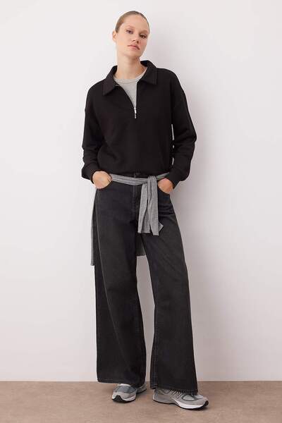 Trendyol Collection Black regular/normal fit thick knitted sweatshirt with zipper detail twoaw26sw00108