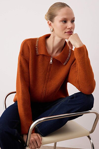 Trendyol Collection Tile Pearl Wide Fit Knitwear Cardigan Twoaw26Hi00160