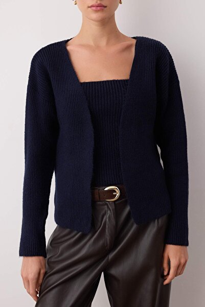 Trendyol Collection Navy Blue Soft Texture 2-Piece Knitwear Blouse-Cardigan Set Twoaw26Hi00220
