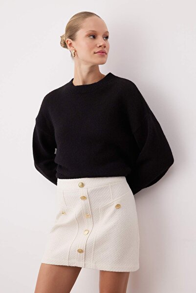 Trendyol Collection Екрю з ґудзиками Твітове ткане міні-спідниця TWOAW26ET00098