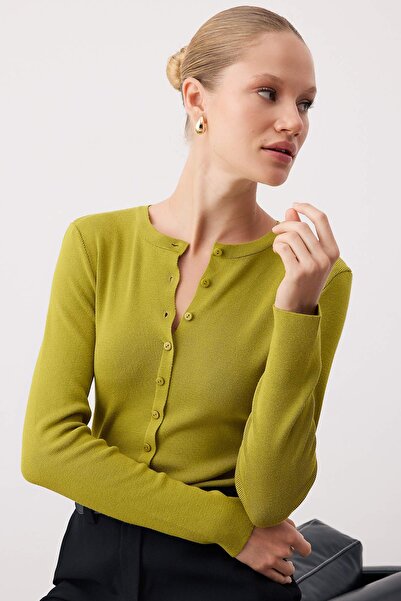 Trendyol Collection Oil green soft textured knit cardigan twoaw26hi00264