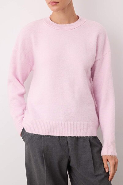 Trendyol Collection Wardrobe Essentials Pulover din tricot cu croială largă, din amestec de lână de alpaca roz, din fire premium | TWOAW26KZ00080