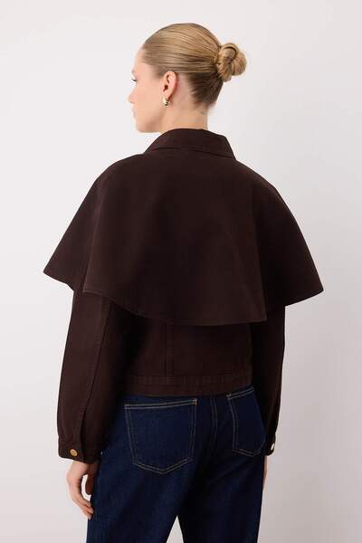 Trendyol Collection Brown Denim Poncho Jacket with Detachable Cape Twoaw26Ce00001