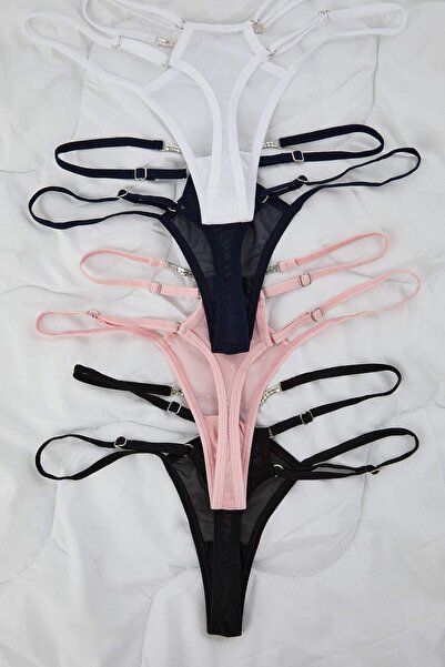 Trendyol Collection Πολύχρωμο πακέτο 4 τεμαχίων από τούλι με λεπτομέρεια αξεσουάρ Πλεκτό εσώρουχο με στρινγκ THMAW26KU00045