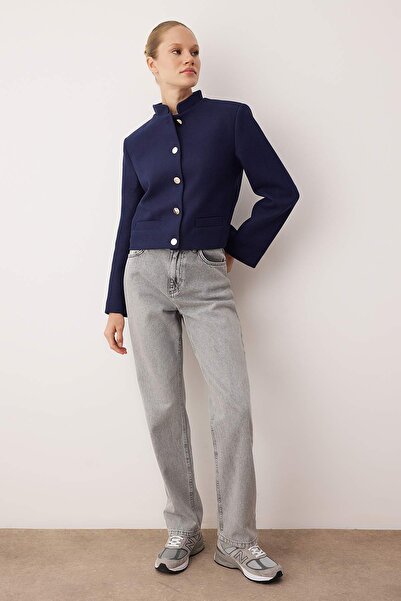 Trendyol Collection Синій кашеміровий піджак на ґудзиках TWOAW26CE00074