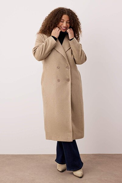 Trendyol Curve Πέτρινο παλτό Oversize Plus Size TBBAW23KB00002