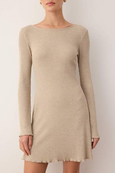 Trendyol Collection Stone More Sustainable Short/Mini Skater/Waist-Cut Ribbed Stretchy Knit Dress Twoaw26El00219