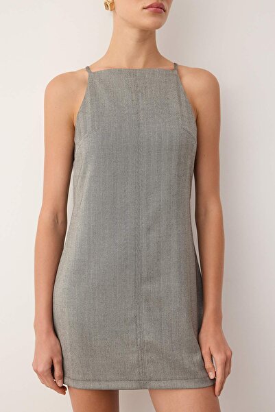 Trendyol Collection Grey Houndstooth Gilet Short / Mini Woven Dress Twoaw26El00247