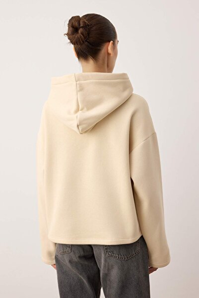 Trendyol Collection Πλεκτό φούτερ με κουκούλα με φλις εσωτερικά και μισό φερμουάρ, oversize TWOAW26SW00092