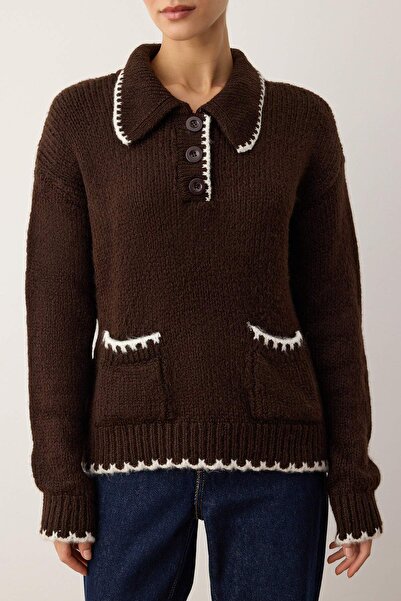 Trendyol Collection Brown Soft Texture Wide Fit Knitwear Sweater Twoaw26Kz00134