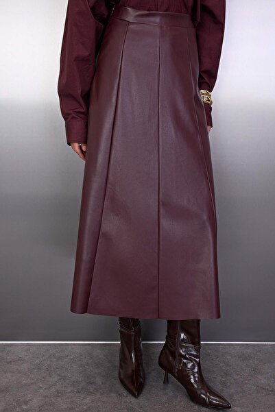 Trendyol Collection Burgundy a Line/A-Line Cut Maxi Knitted Skirt Twoaw26Et00112