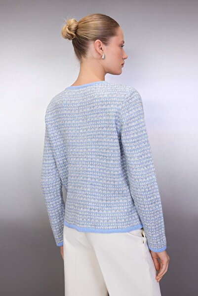 Trendyol Collection Cardigan tricotat cu aspect tweed cu detaliu cu nasturi albastru TWOAW26HI00227