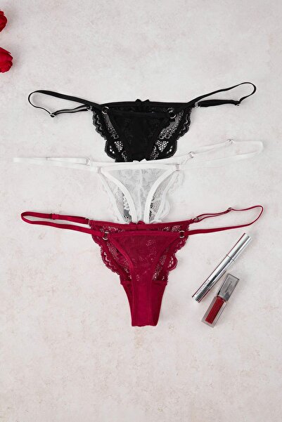 Trendyol Collection Πολύχρωμο εσώρουχο με δαντέλα 3 τεμαχίων με στάμπα THMAW26KU00044