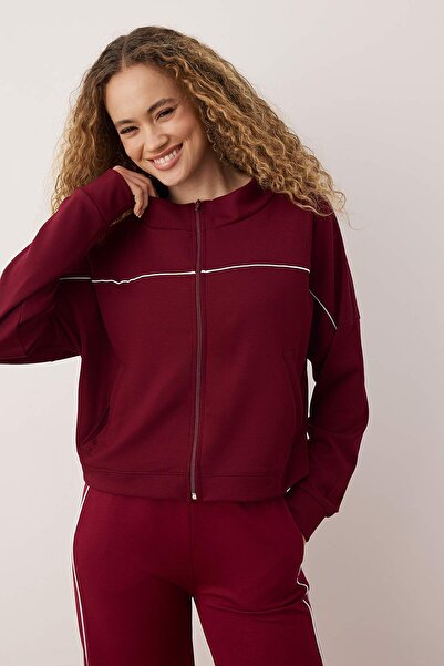 Trendyol Collection Πλεκτό αθλητικό μπουφάν μπορντό THMAW26SK00009