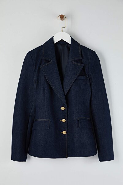 Trendyol Collection Limited Edition Dark Blue Pocket Detailed Blazer Denim Jacket Twoaw26Ce00036