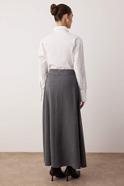 Trendyol Modest Anthracite Unlined Plain Woven Hijab Skirt Tctaw26Ee00009