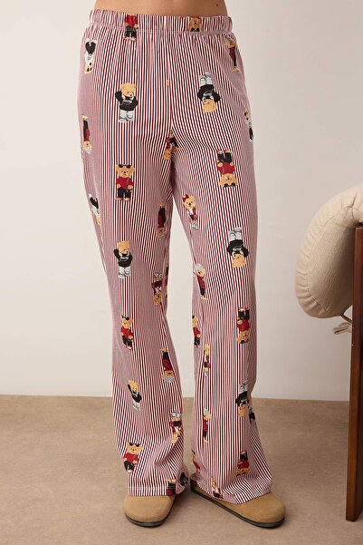 Trendyol Collection Set de pijamale tricotate cu guler de cămașă cu model de ursuleț și dungi multicolore THMAW26PT00171