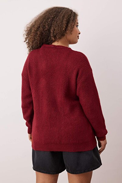 Trendyol Curve Burgundy Ribbon/Bow Detailed Knitwear Cardigan Tbbaw26Av00013
