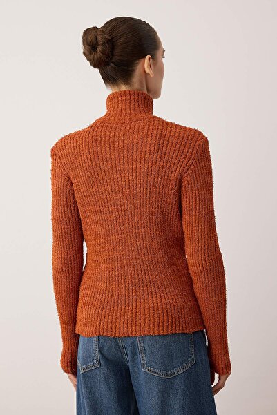 Trendyol Collection Wardrobe Essentials Orange Zip-Up Stand Collar Soft Textured Cotton Knitwear Cardigan Twoaw26Hi00088