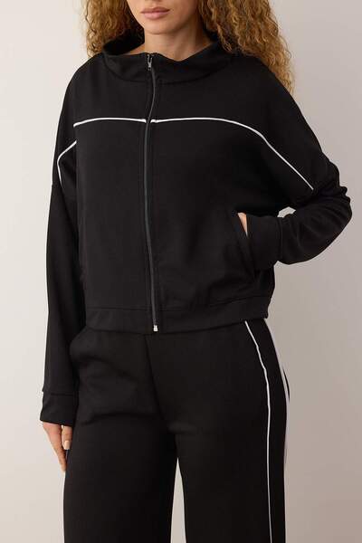 Trendyol Collection Μαύρο πλεκτό αθλητικό μπουφάν THMAW26SK00009