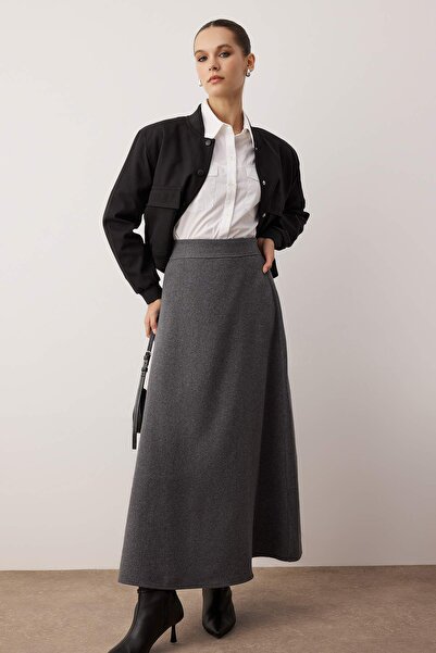 Trendyol Modest Антрацитова без підкладки пряма спідниця TCTAW26EE00009