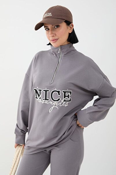 InStyle Антрацитовий подвійний комплект з блискавками з принтом