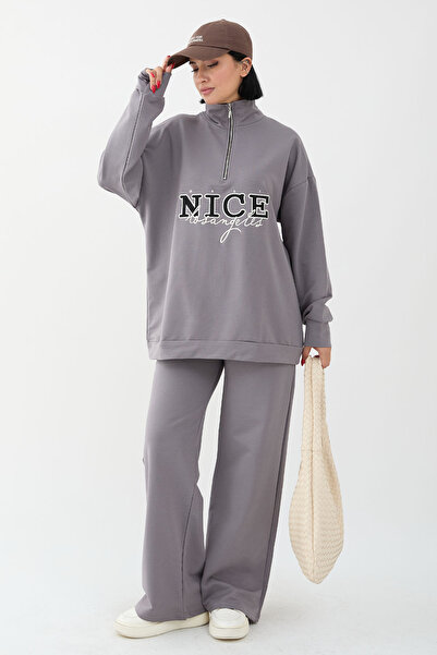 InStyle Антрацитовий подвійний комплект з блискавками з принтом