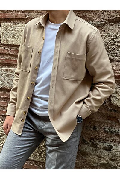 Fitmens Oversize Gabardin Pamuklu Hediye Kutulu Erkek Ceket Gömlek FS-003868 - Bej
