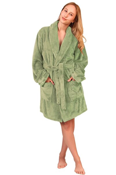 Lucy and Home Soft Textured Green Fleece Dressing Gown