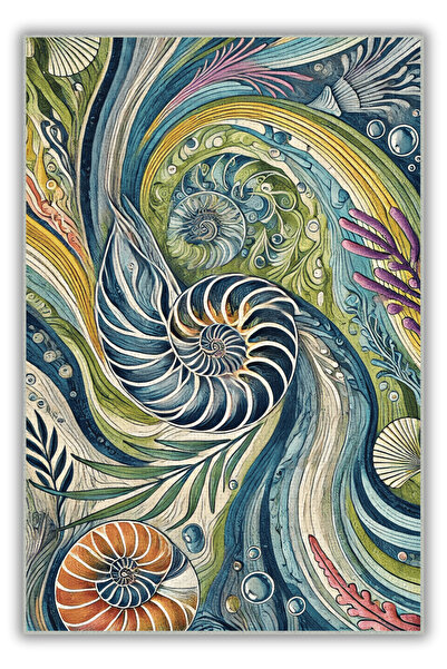 The Reef Design Deniz Kabuğu Desenli Deniz Temalı Dijital Baskılı Oturma Odası Halısı Yazlık Halısı Genç Halısı