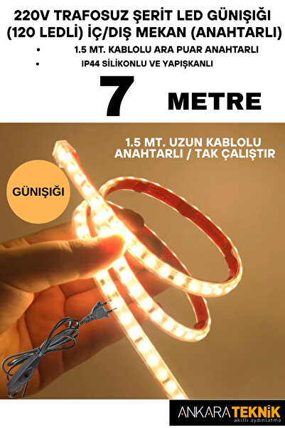 ankarateknik 220V Trafosuz Şerit Led Günışığı Renk (120 Ledli). Anahtarlı Ara...