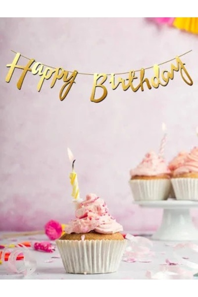 asöy Банер „Честит рожден ден“ със златен калиграфски банер, ръкописен текст ...