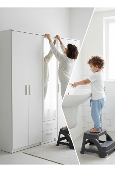 BÜYÜLÜ HOME Kaymaz Basamak Tabure Basamak Karavan Merdiven Destekleyici Banyo Oturak Gri