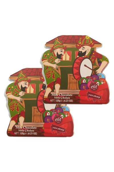 Elit Çikolata Mini Elitoloji Hacivat Karagöz Sütlü Çikolata Asetat Kutu 2'li Set (2X120G) Glutensiz