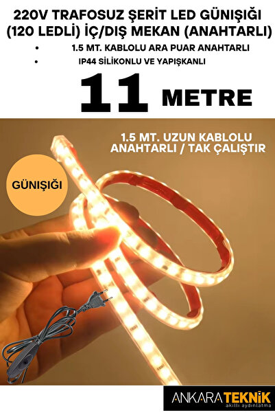 ankarateknik 220V Trafosuz Şerit Led Günışığı Renk (120 Ledli). Anahtarlı Ara...