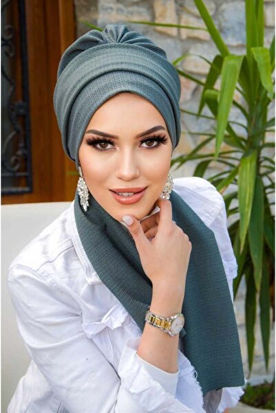 Aişe tesettür Nefti Yeşil Krınkıl Atkılı Bone