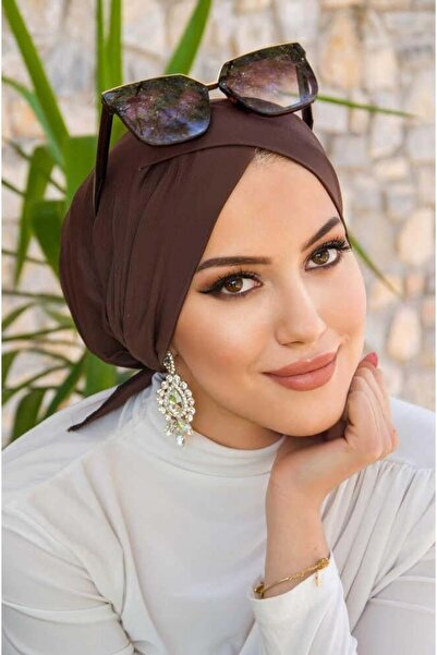 Aişe tesettür بونيه بني بحزام متقاطع