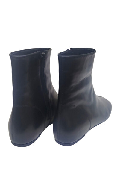 DRY SHOES Hakiki Deri Siyah Kadın Bot Ayakkabı Kare Burun Düz Taban Fermuarlı Çizme Western Günlük DRY-2109