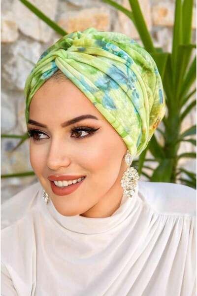 Aişe tesettür Στριφτό καπέλο με πράσινο λουλούδια φιστίκι