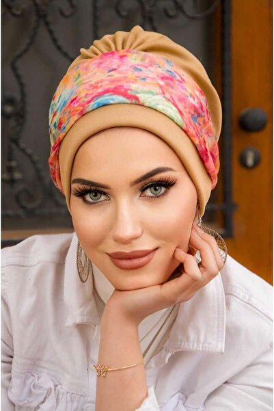 Aişe tesettür Бежевий колір Батик візерунок Стрічка-боне