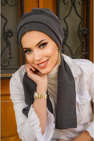 Aişe tesettür Anthracite Crinkle Scarf Hijab Bonnet