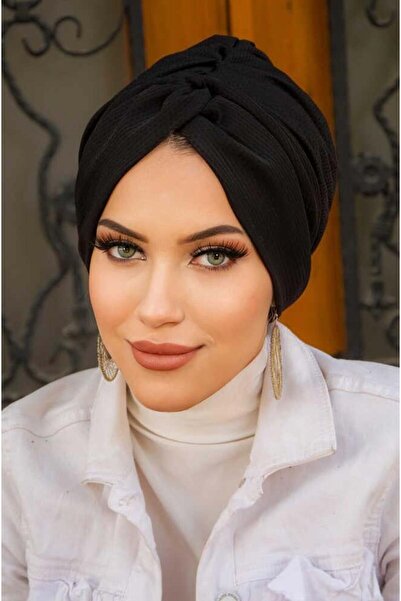 Aişe tesettür Μαύρο κρεπ - Σχέδιο με κορδόνια