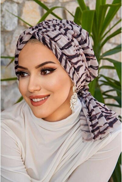 Aişe tesettür Zebra Pattern Tulle Buckle Bonnet