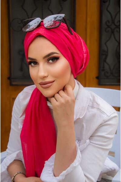 Aişe tesettür Red Linen Gathered Wrapped Bonnet